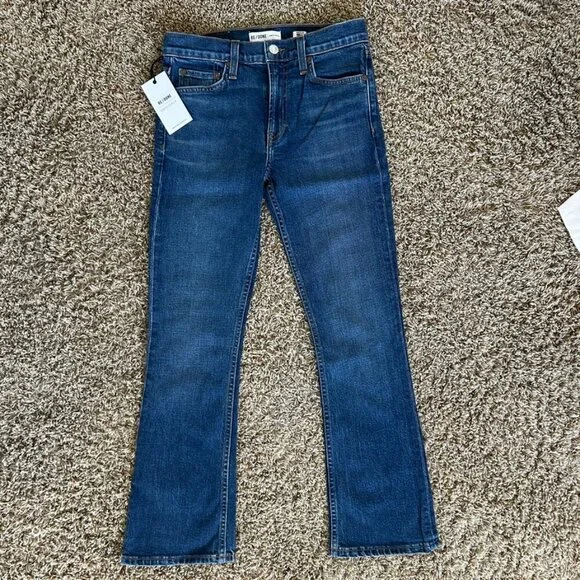 RE/DONE Mid-Rise Kick Flare Stretch Crop Jeans Mid 70s Wash in Size 26 - Picture 2 of 8
